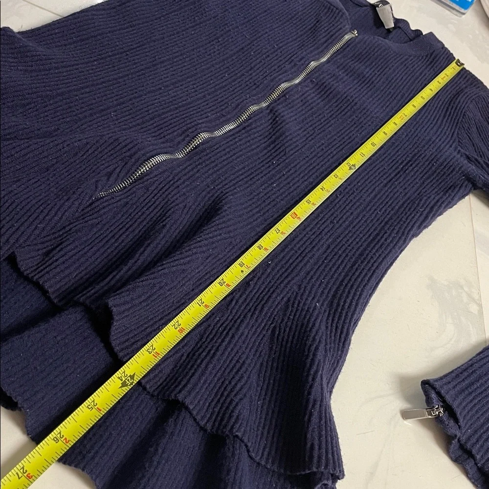 Venus Full Zip Ribbed Cardigan Sweater HiLo Navy Blue Long Slvs